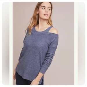 Anthropologie Saturday Sunday large blue cloud fleece cold shoulder sweater fall